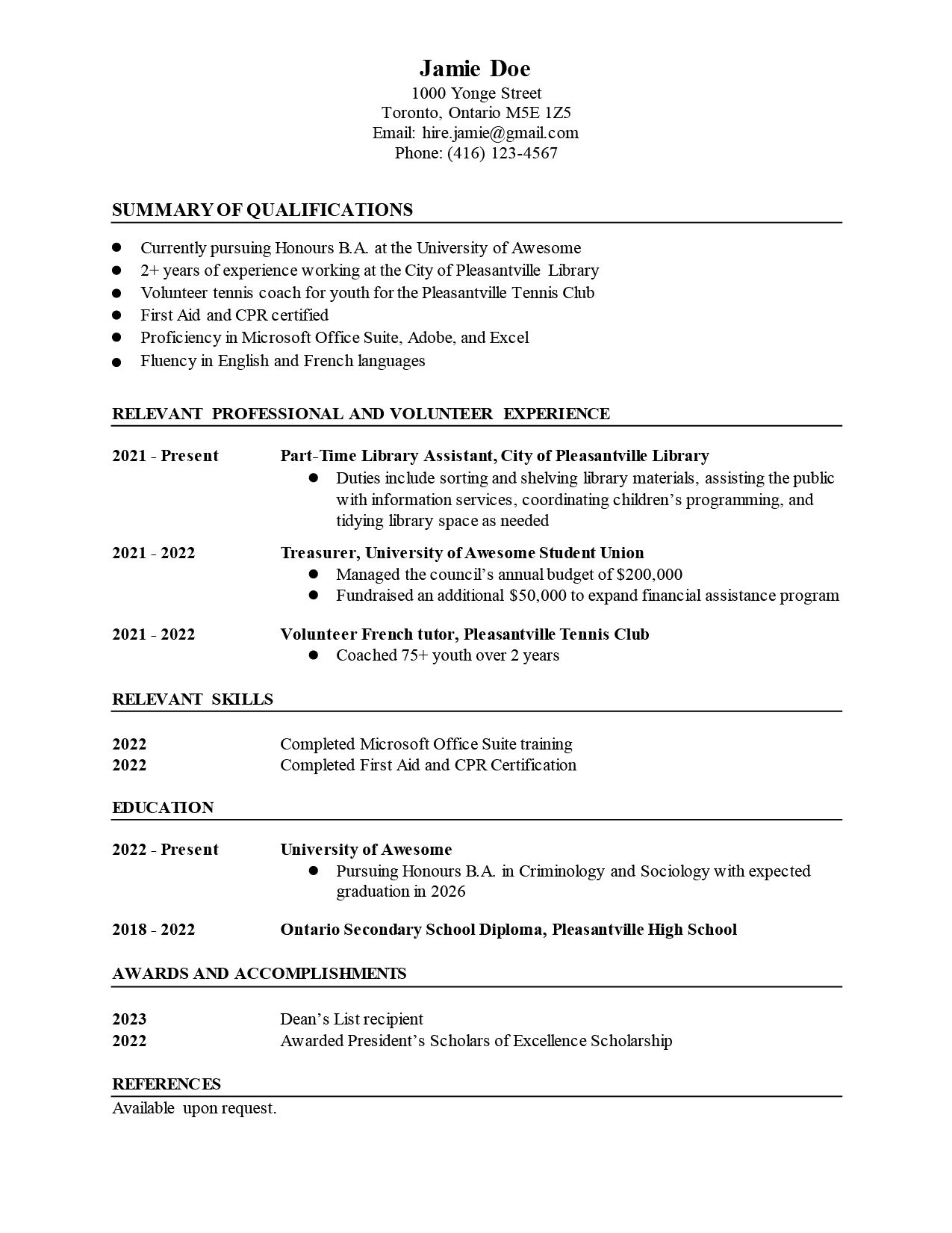 create a resume 17 year old